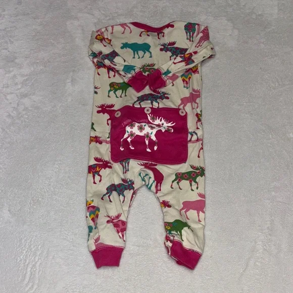Little Blue House Pink and Green Moose Print Kids Footie - Picture 7 of 10